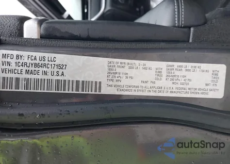 2024 Jeep Grand Cherokee из США, поврежденный, VIN 1C4RJYB64RC171527